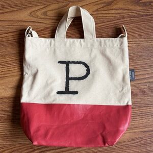 Baggu West Elm Duck Bag, Letter P Cream Crossbody Purse, Large Neutral Tote, Red